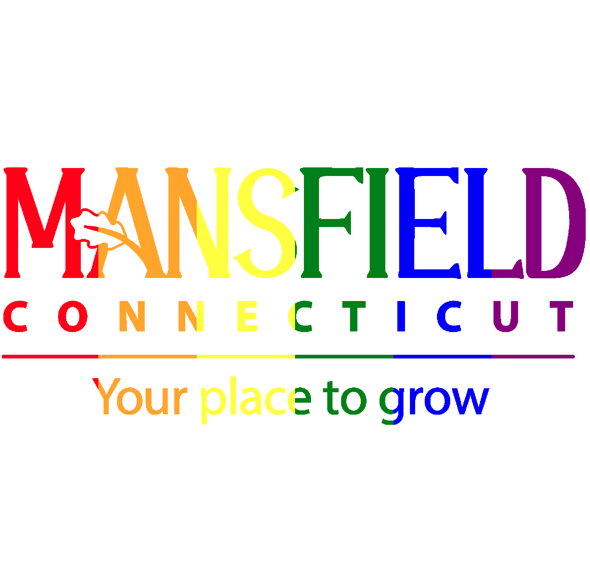 Town of Mansfield logo in the colors of the original Pride flag