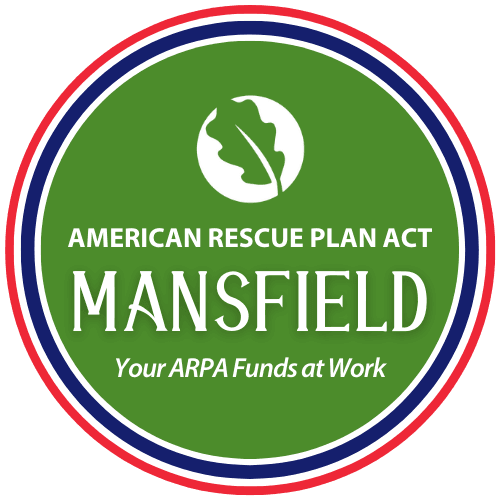 Concentric circles w/ oak leaf emblem & text: American Rescue Plan Act - Your ARPA Funds at Work