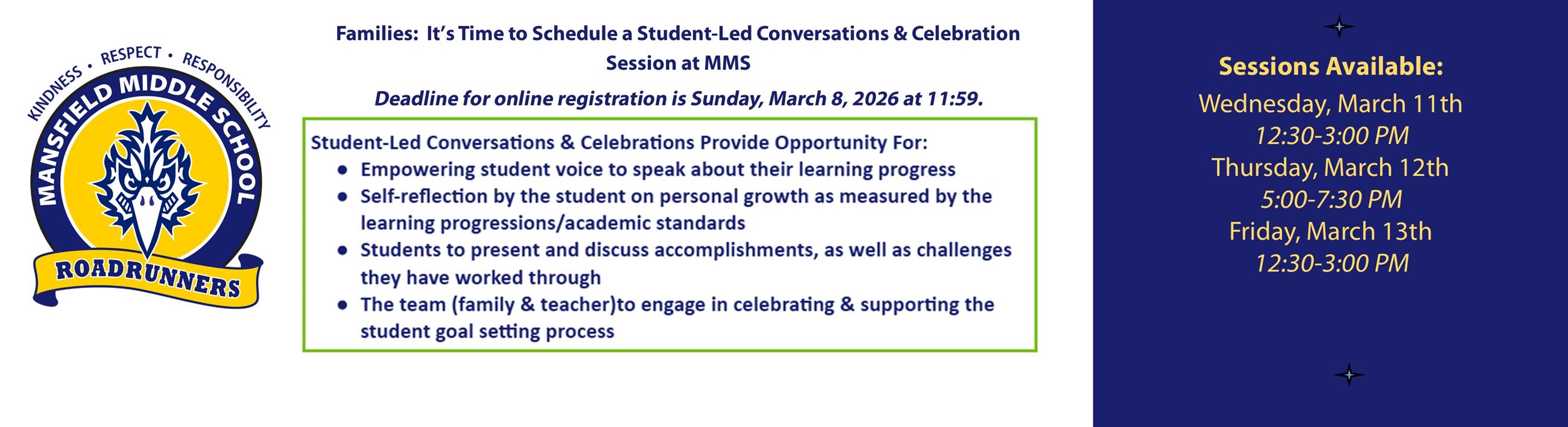 Signup for Student-Led Conversations and Celebrations at Mansfield Middle School