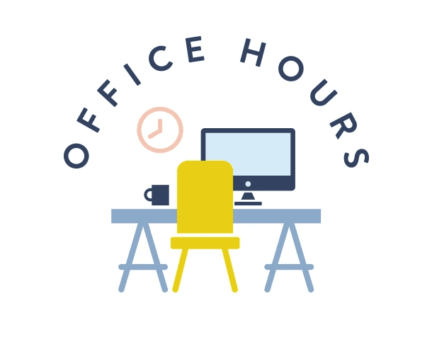 Office desk and chair with the words office hours