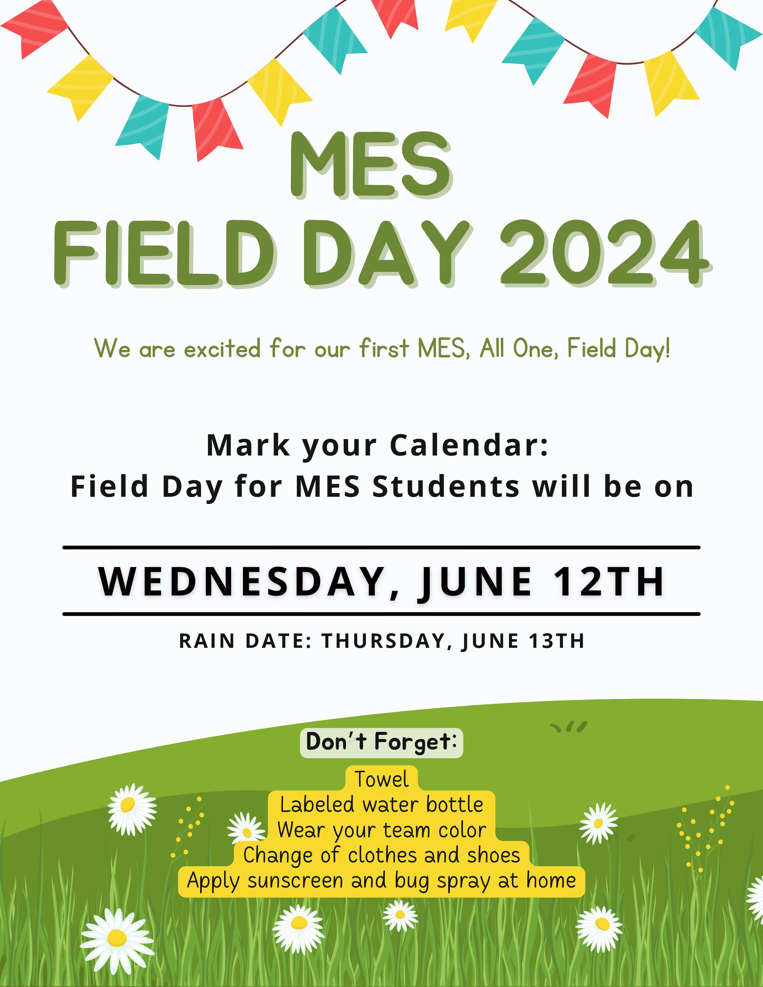 MES Field Day Flyer 2024 with Do Not Forget List