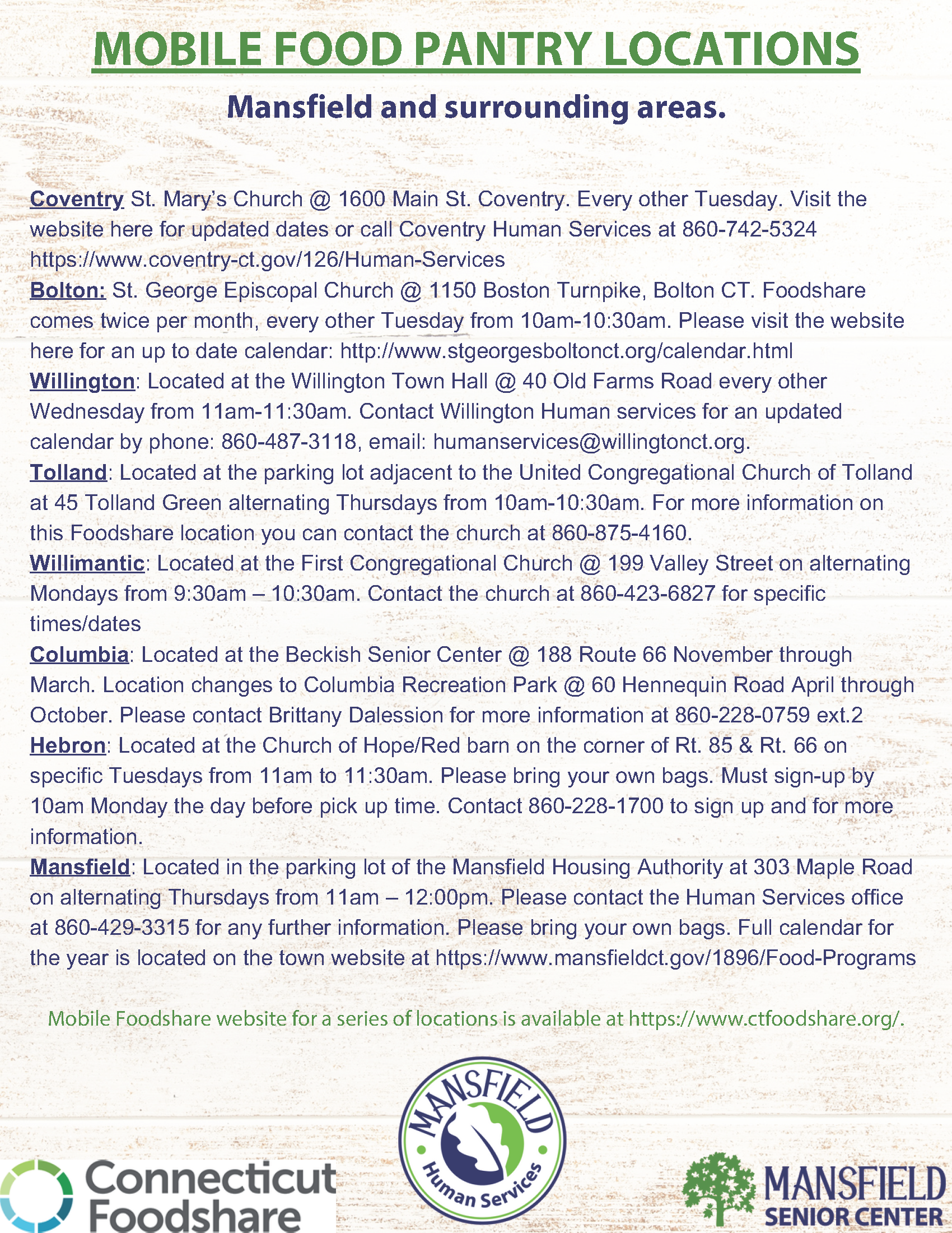 Mobile food Pantry Location flyer